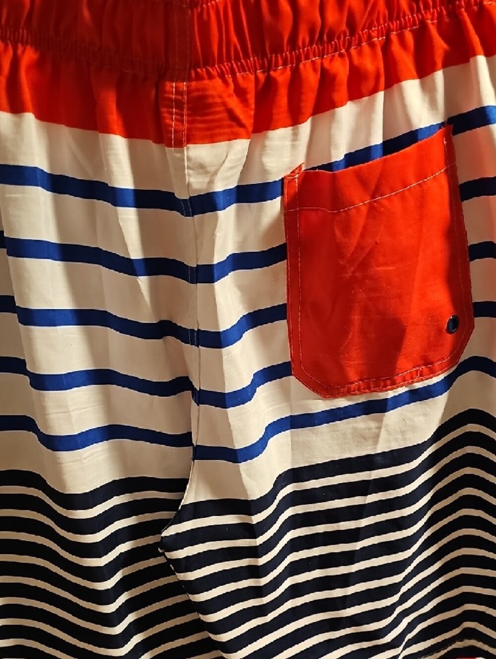 Quiksilver Red, Navy & White Striped Swim Trunks - Picture 3 of 4